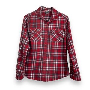 Eddie Bauer Red Blue Flannel Plaid Double Pocket Button Front Men's Shirt